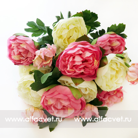 искусственные цветы букет пионов цвета розовый с белым 14