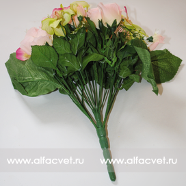 искусственные цветы розы и орхидеи цвета розовый с салатовым 44