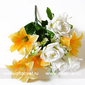 искусственные цветы роза-лилия цвета белый с желтым 13