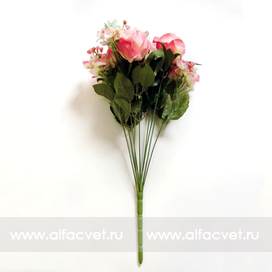 искусственные цветы букет роз с добавкой фиалка цвета малиновый 11