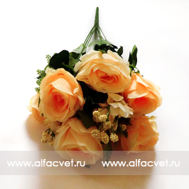 искусственные цветы букет роз с добавкой фиалка цвета кремовый 24