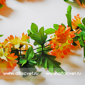 искусственные цветы цепь лиана с ромашками цвета желтый с оранжевым 17