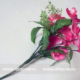 искусственные цветы букет орхидей с добавкой травка цвета розовый 5