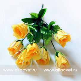 искусственные цветы букет роз с бутонами с добавкой осока цвета желтый 1