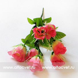 искусственные цветы букет роз с бутонами с добавкой осока цвета розовый с белым 14
