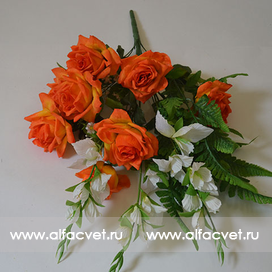искусственные цветы букет роз с гладиолусом и папоротником цвета оранжевый 2