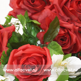 искусственные цветы букет роз с гладиолусом и папоротником цвета красный 4