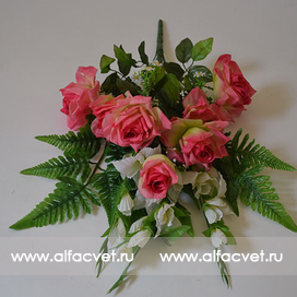 искусственные цветы букет роз с гладиолусом и папоротником цвета розовый 5
