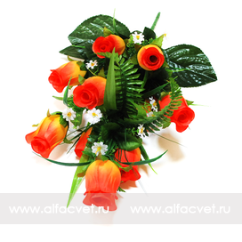 искусственные цветы розы с ромашкой и папоротником цвета оранжевый 2