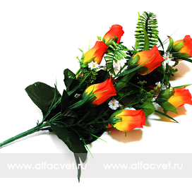 искусственные цветы розы с ромашкой и папоротником цвета оранжевый 2