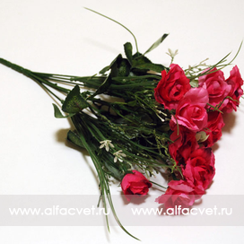 искусственные цветы букет роз с добавкой осока цвета малиновый 11