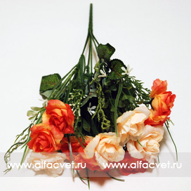 искусственные цветы букет роз с добавкой осока цвета красный с белым 21